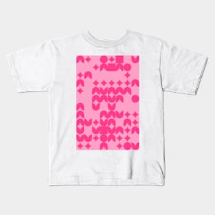 Girly Pinkish Geometric Pattern - Flowers & Stars #2 Kids T-Shirt